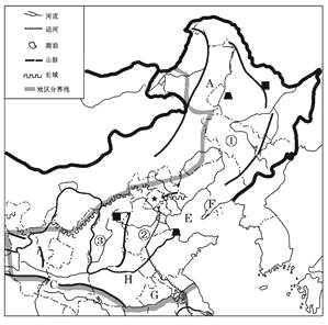 读我国"北方地区"图,回答问题.