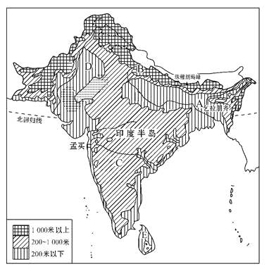 读"南亚季风示意图",回答问题