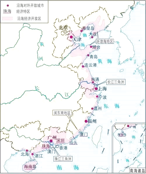 沿海地区对外开放示意图